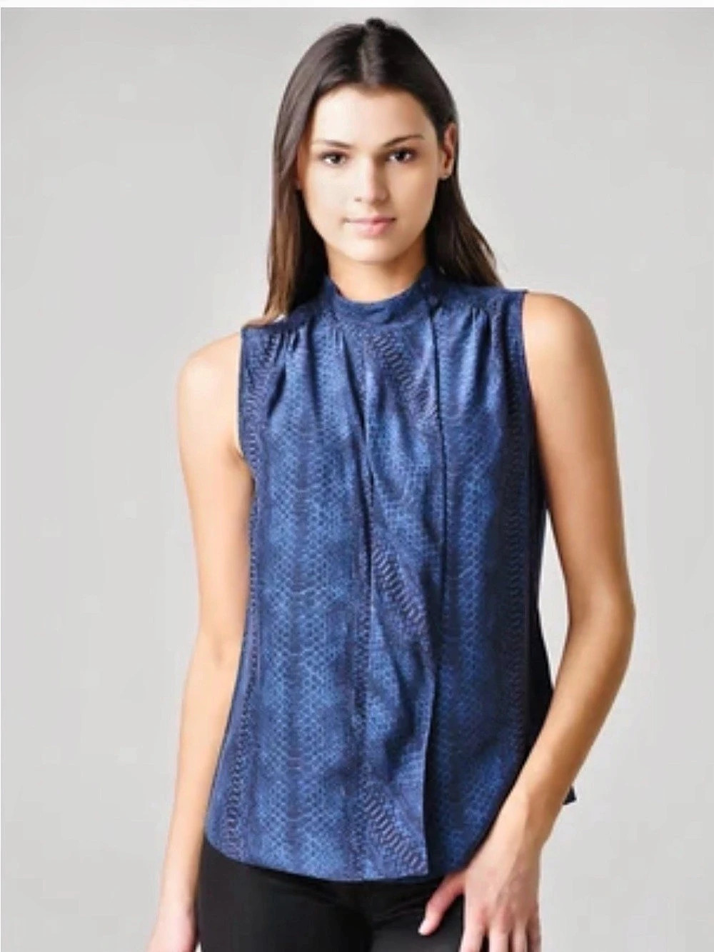 FRAME Blouse Silk Animal Print in Blue Size Small